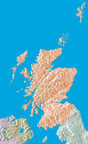 color scotland relief map with blue water surfaces