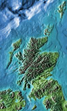 color scotland relief map showing water depths